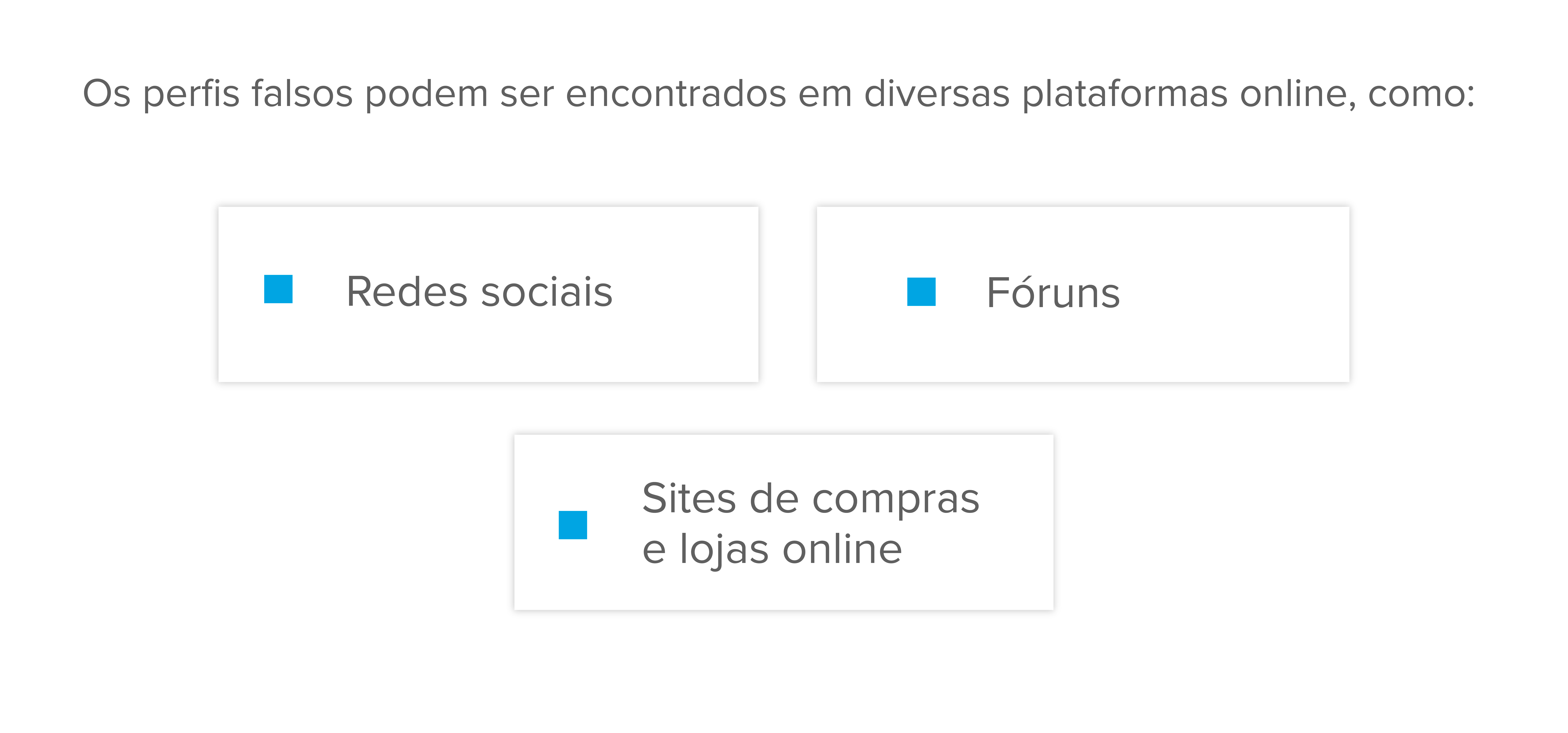 Imagem explicando que os perfis falsos podem ser encontrados em diversas plataformas online